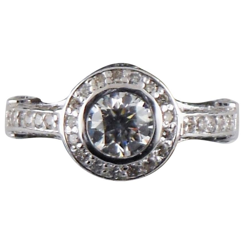 2.00 Carat Round Brilliant Diamond Halo 14 Karat White Gold Engagement Ring