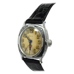 Vintage Stunning Art Deco White Gold Filled Gents Wristwatch by Elgin