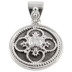 Georgios Collections Pendentif en or blanc 18 carats avec diamants et granulation