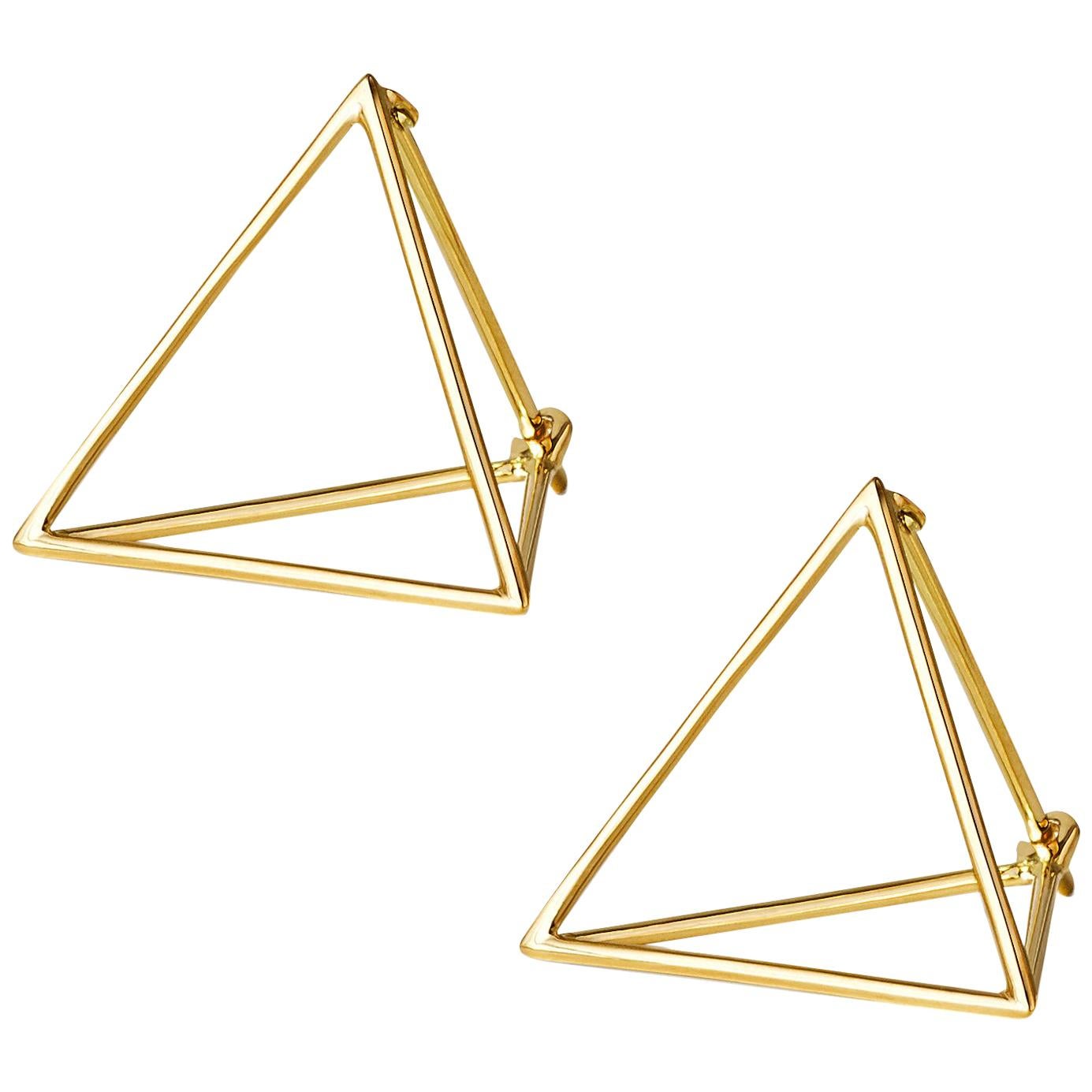 18 Karat Yellow Gold Triangle Pair Earrings For Sale