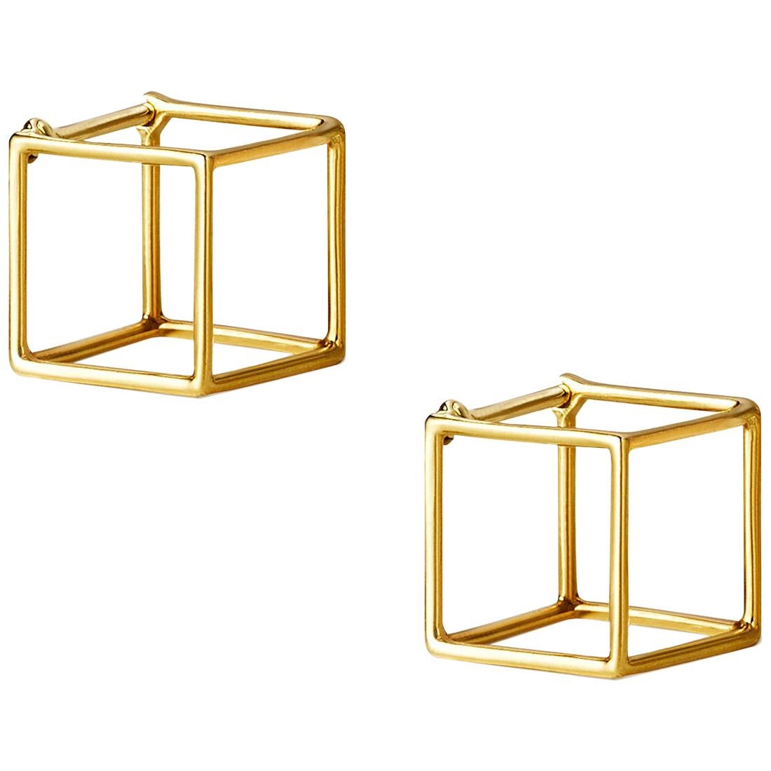 Quadratisches Paar Ohrringe aus 18 Karat Gelbgold im Angebot