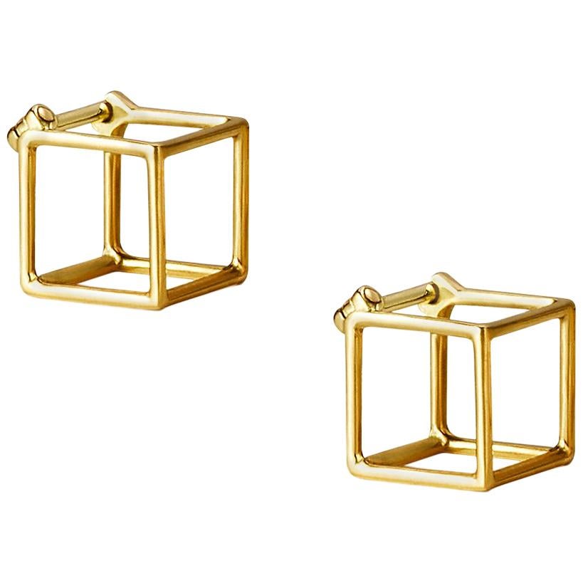 18 Karat Yellow Gold Square Pair Earrings