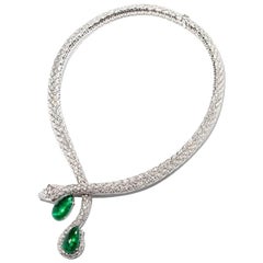 Emerald Drops Snake Necklace of 26.53 Carat and 21.31 Carat Diamonds