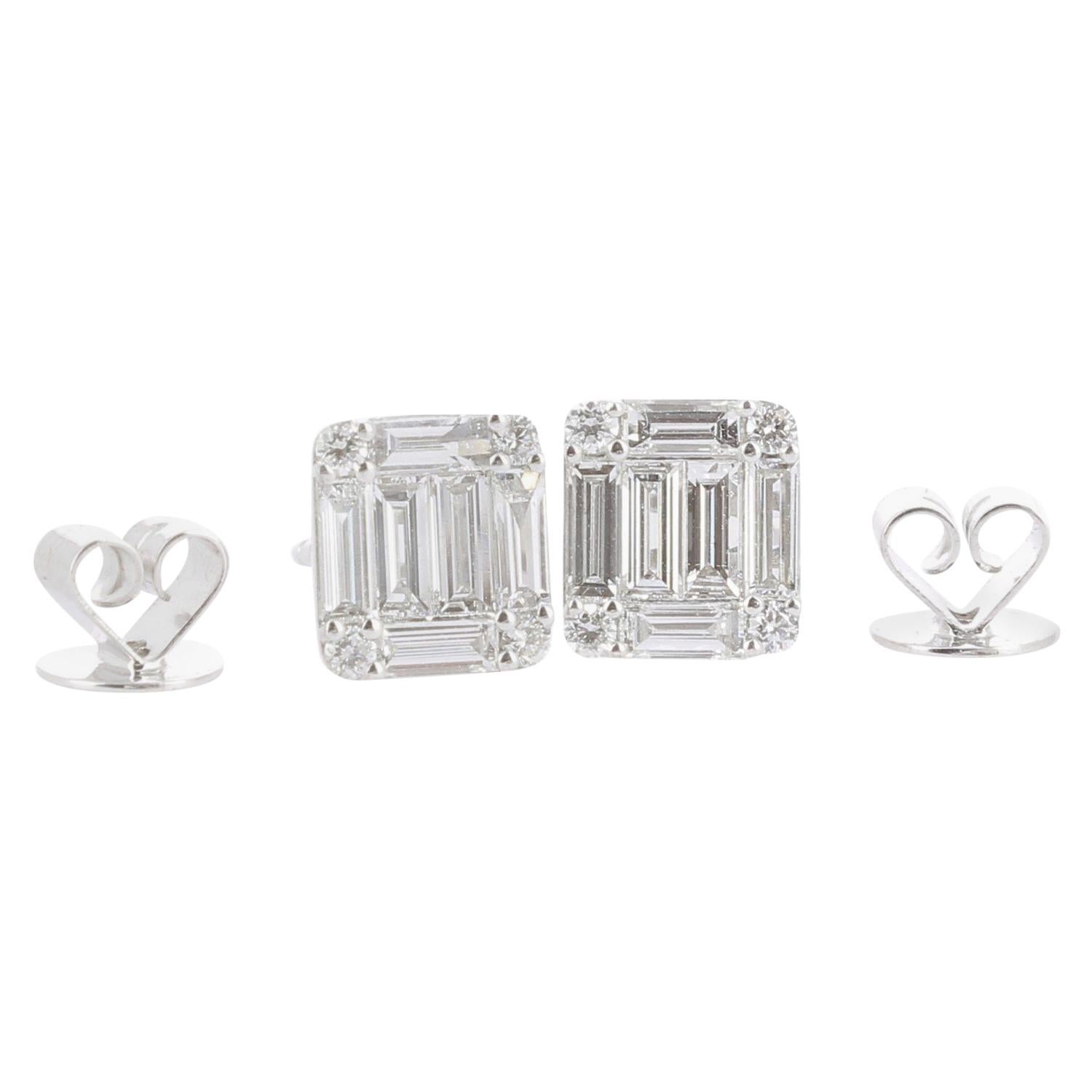 GVS 0.77 Carat Illusion Emerald-Cut Diamond Clip-On Earrings 18 Karat White Gold