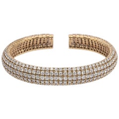 12.40 Carat Flexible Diamond Bangle Bracelet 18 Karat Yellow Gold Open Cuff