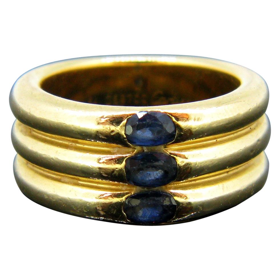 Cartier Ellipse Sapphire Yellow Gold Triple Stack Band Ring