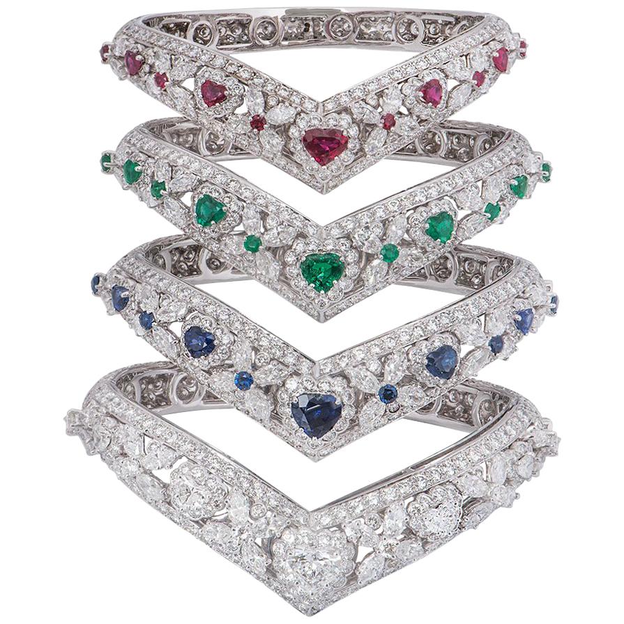 Graff Diamond, Emerald, Ruby and Sapphire Set Bangles