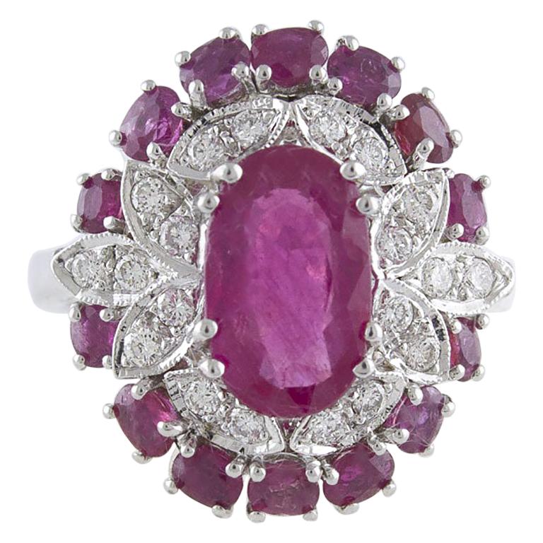 Diamond Ruby Chain Ring For Sale at 1stDibs