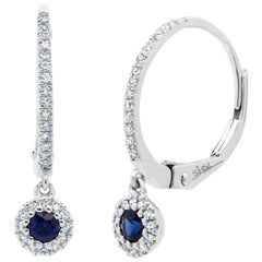 0.15 Carat Diamond and 0.23 Carat Blue Sapphire 14 Karat White Gold Earring