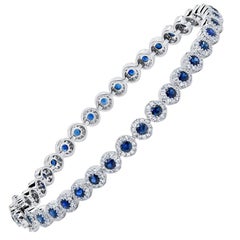 1.22 Carat Diamond and 2.44 Carat Blue Sapphire 14 Karat Gold Ladies Bracelet