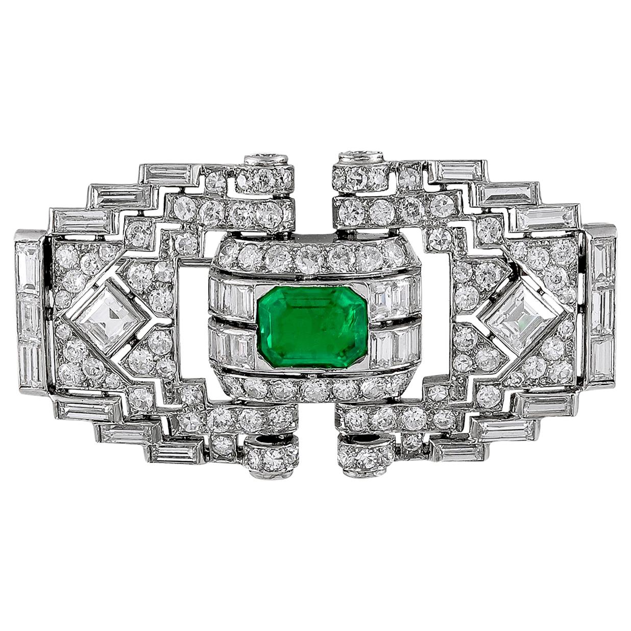 Mauboussin Diamond Emerald Brooch For Sale
