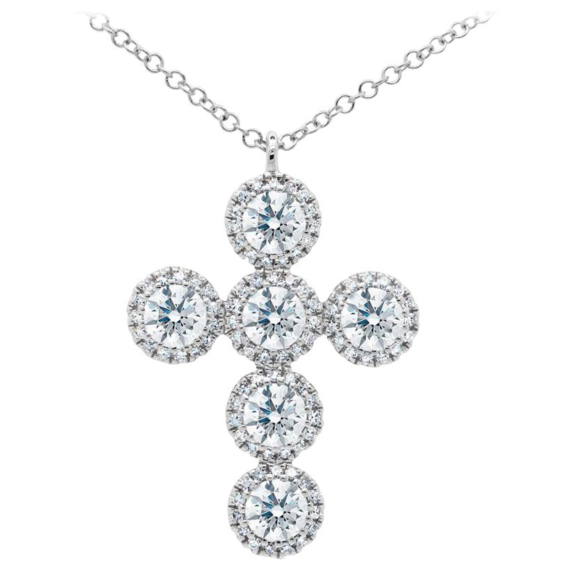 1.42 Carat 14 Karat White Gold Diamond Cross Necklace