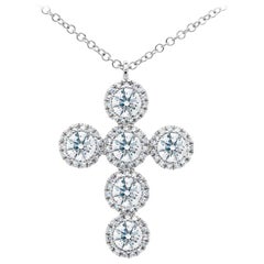 Collier croix en or blanc 14 carats avec diamants de 1,42 carat