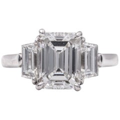 2.20 Carat Emerald Cut Three-Stone Diamond Engagement Ring