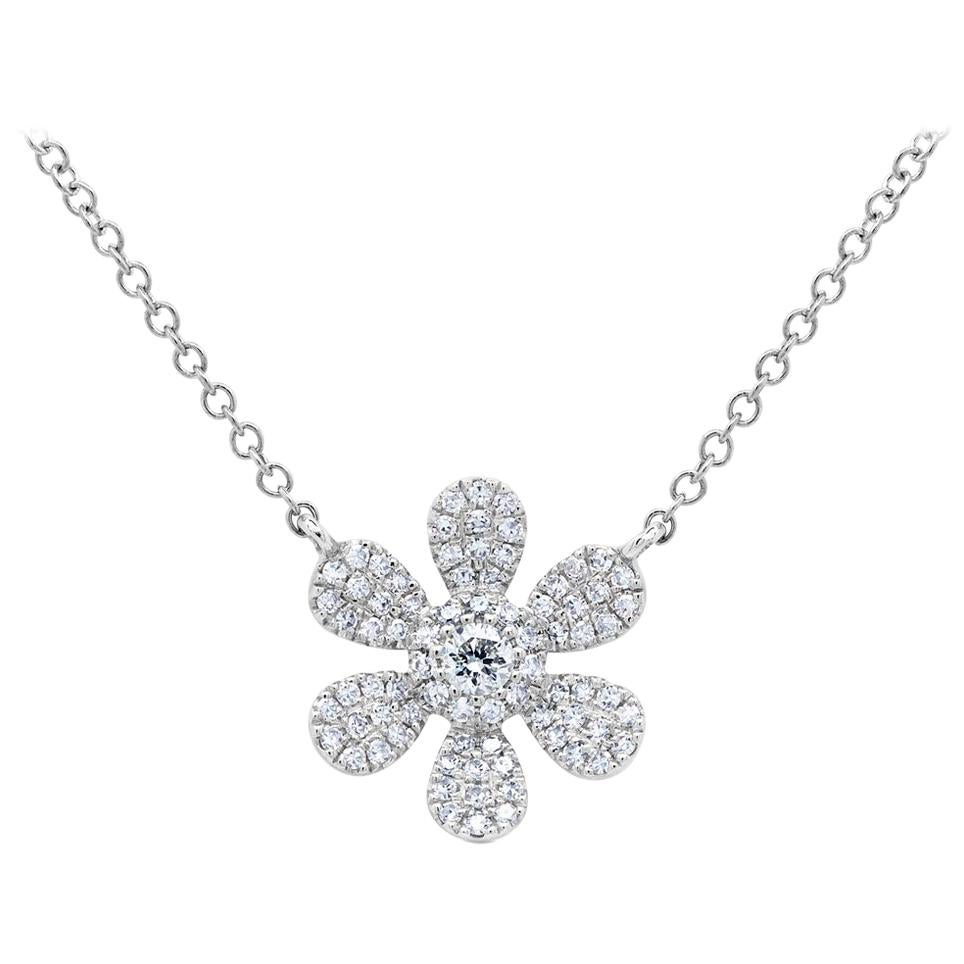 0.24 Carat 14 Karat White Gold Diamond Flower Necklace