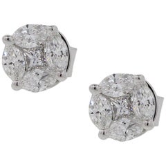 Marquise and Princess Cut Diamond Mosaic Stud Earrings