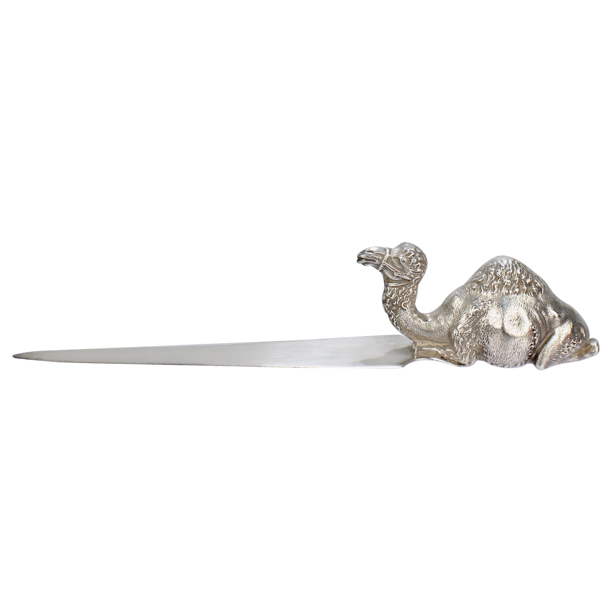 H A Cary Figural Orientalist One Hump Camel Sterling Silver Letter Opener For Sale