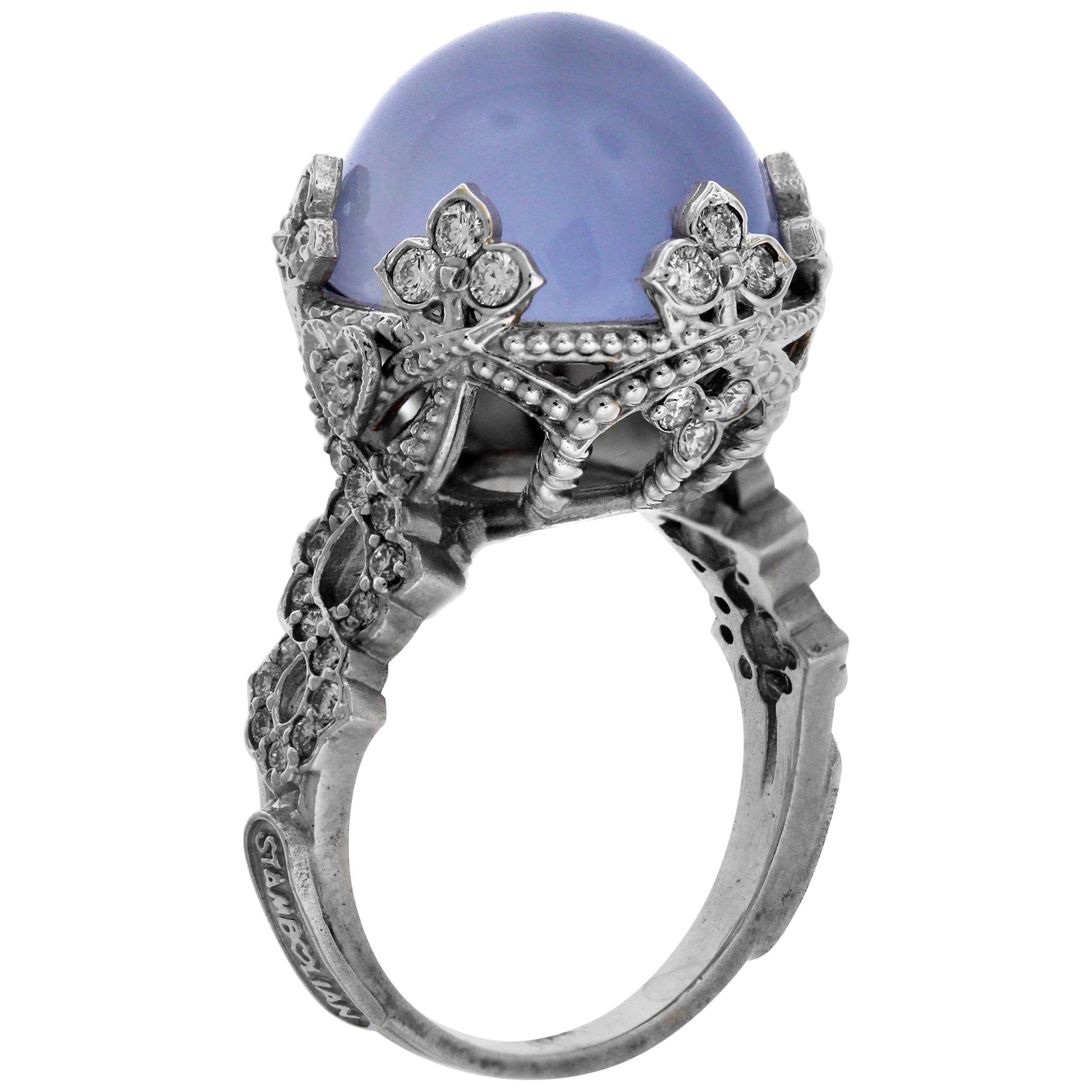 Chalcedony and Diamond Cocktail Ring in White Gold Stambolian