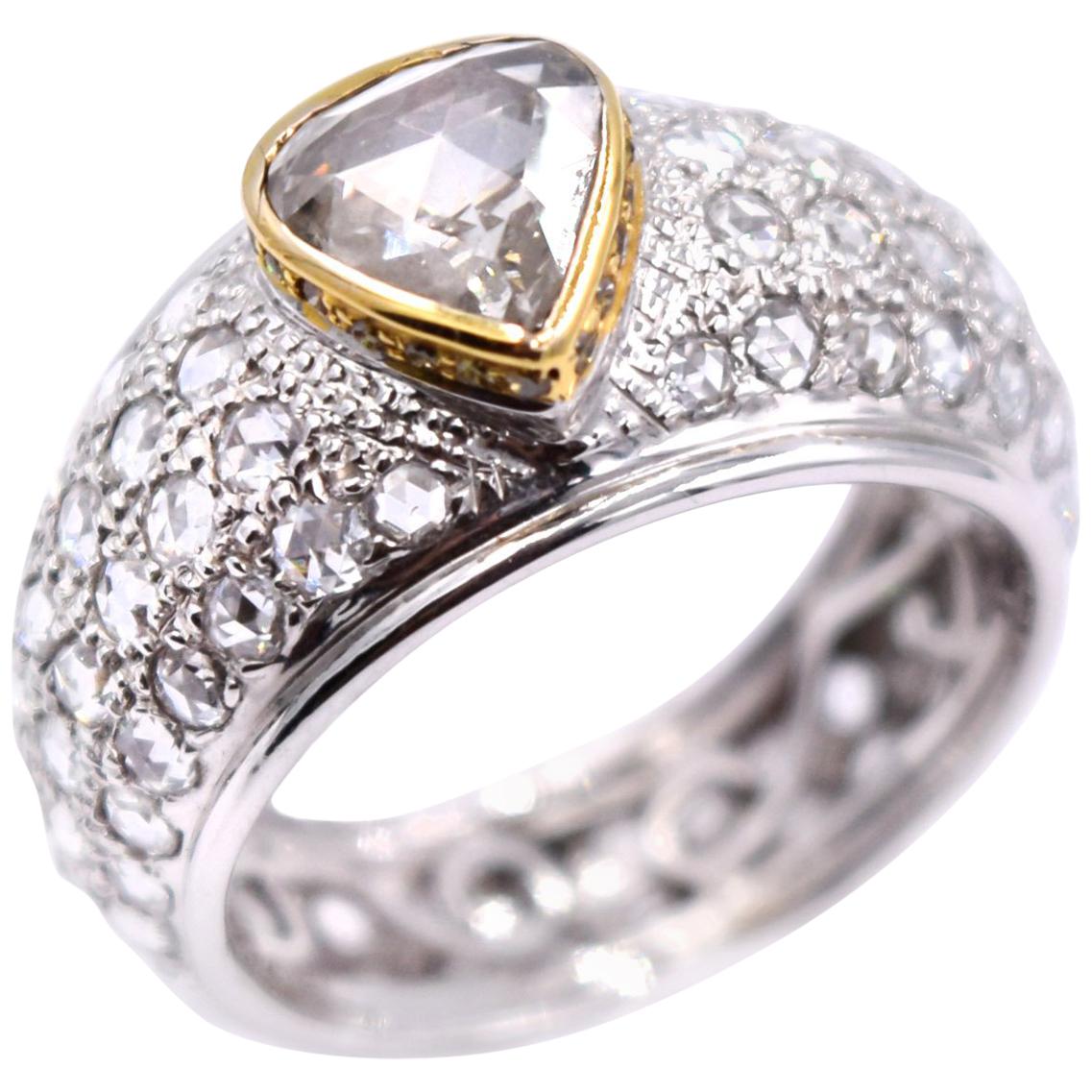 Sethi Couture 3.13 Carat Rose Cut Diamond Statement Ring in 18 Karat White Gold For Sale