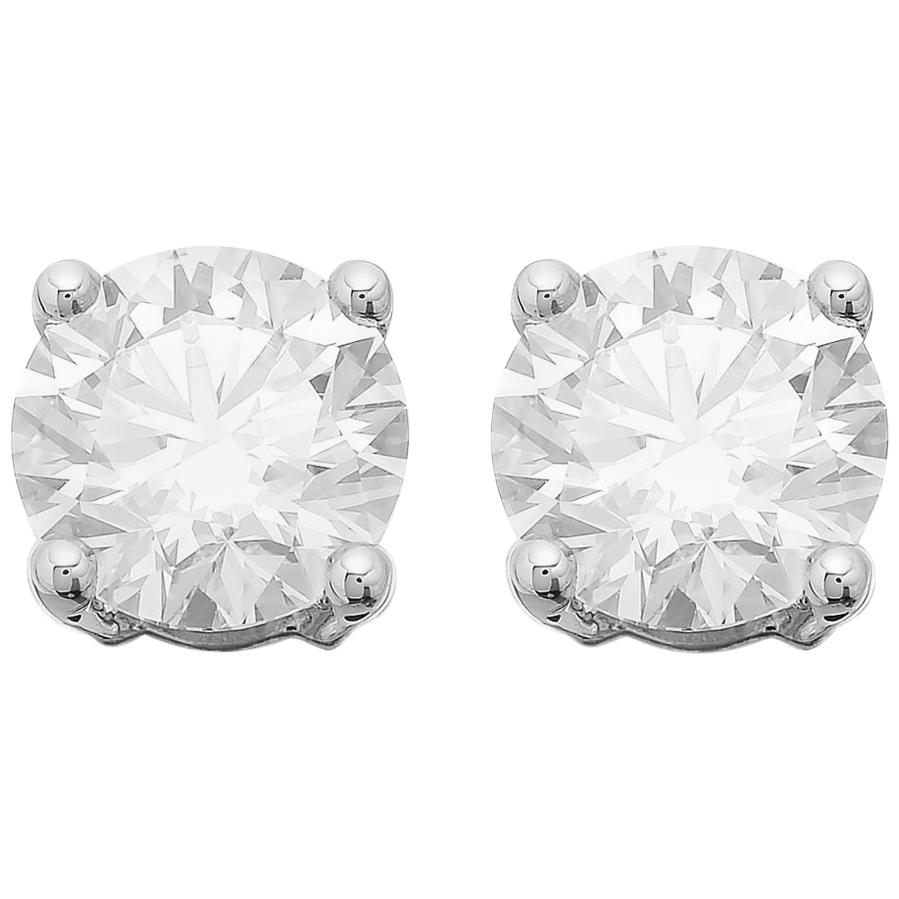 GIA Certified Diamond Stud Earrings, Single Stone, Solitaire, Round, 3.0 Cts