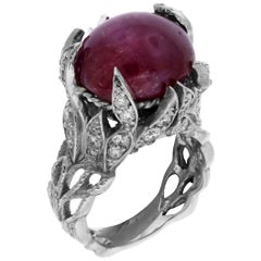 Star Pink Sapphire and Diamond Cocktail Ring White Gold Stambolian