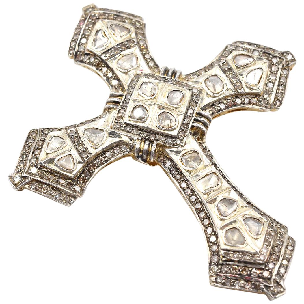 Silver Cross Pendant with Rose Cut Diamond