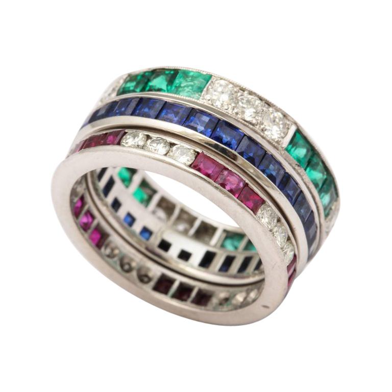 Vintage Eternity Bands with Emeralds Rubies Diamonds Tiffany & Co. Sapphire