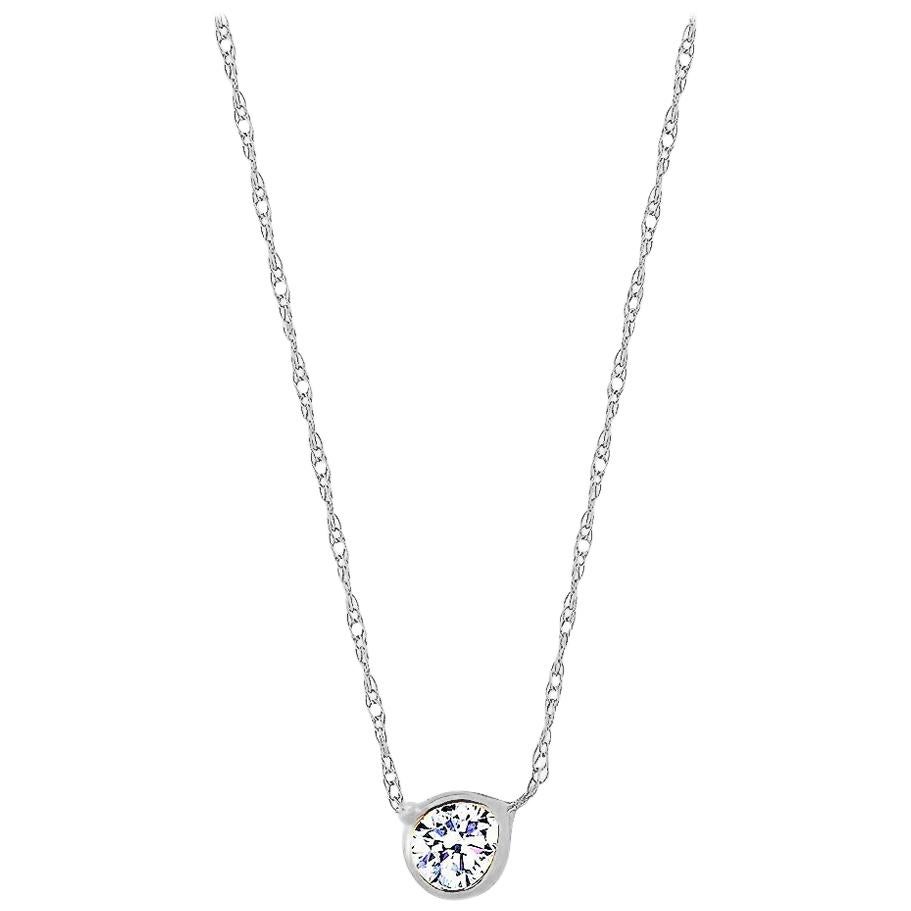 White Gold 12-Point Diamond Bezel Set Pendant Necklace