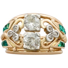 1940s Emerald and 1.26 carat Diamond Yellow Gold Cocktail Ring Size J1/2 US 5
