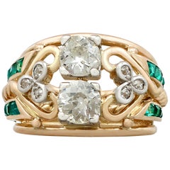 1940s Emerald and 1.26 carat Diamond Yellow Gold Cocktail Ring Size J1/2 US 5