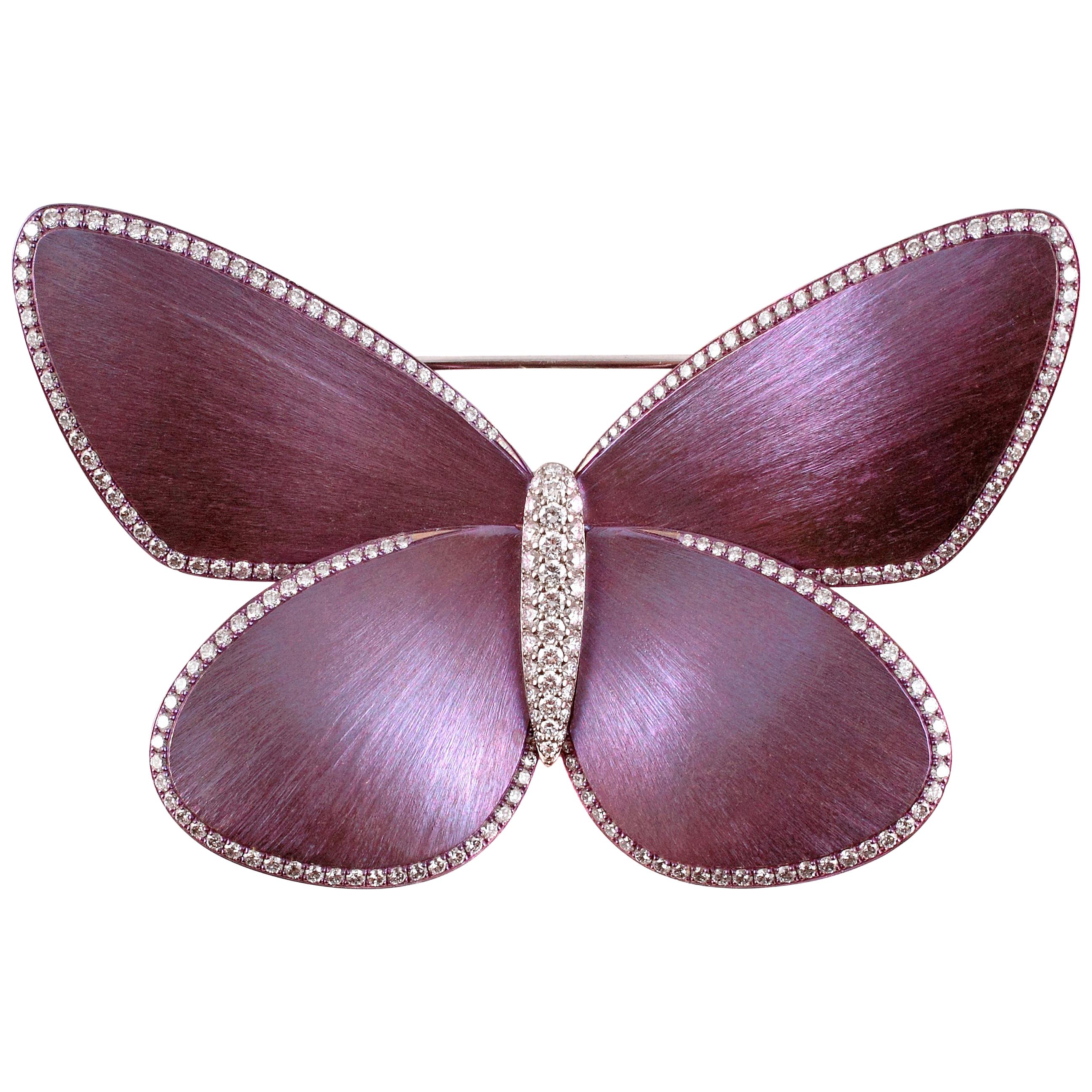 "Eclat" Diamond Titanium Butterfly Brooch For Sale
