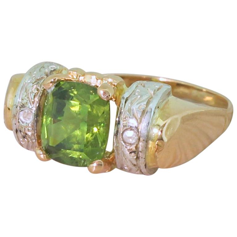 Art Nouveau 1.97 Carat Demantoid Garnet Solitaire Ring For Sale