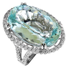 Aquamarine and Diamond White Gold Ring