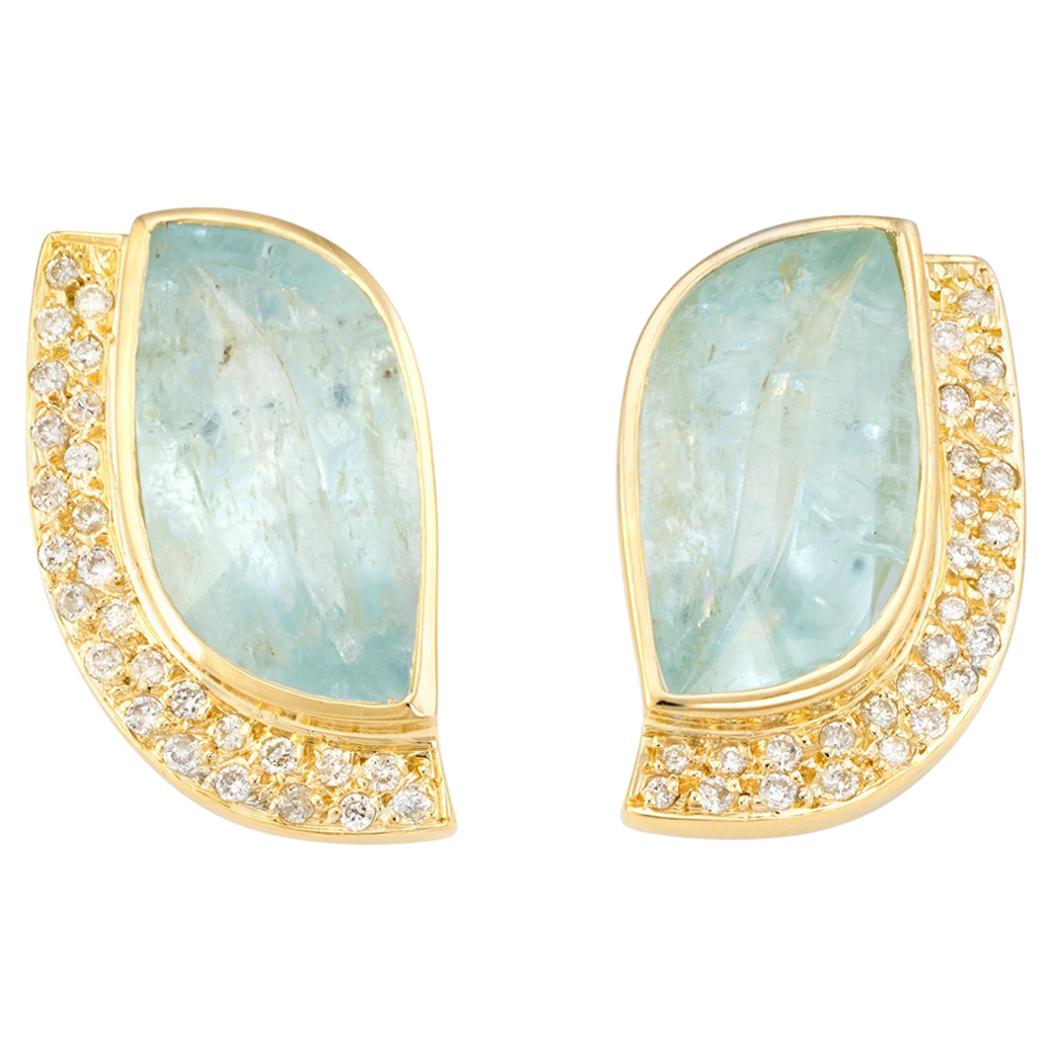 Vintage Aquamarine Diamond Earrings 18 Karat Gold Statement Estate Jewelry