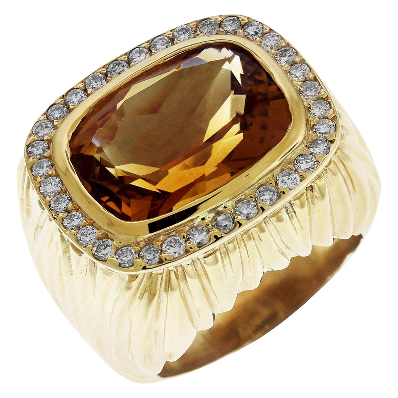 Citrine and Diamond Yellow Gold Ring