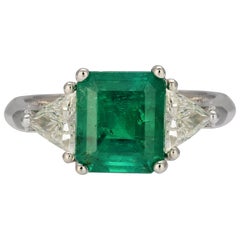 1.95 Carat Emerald Three-Stone Cocktail Ring