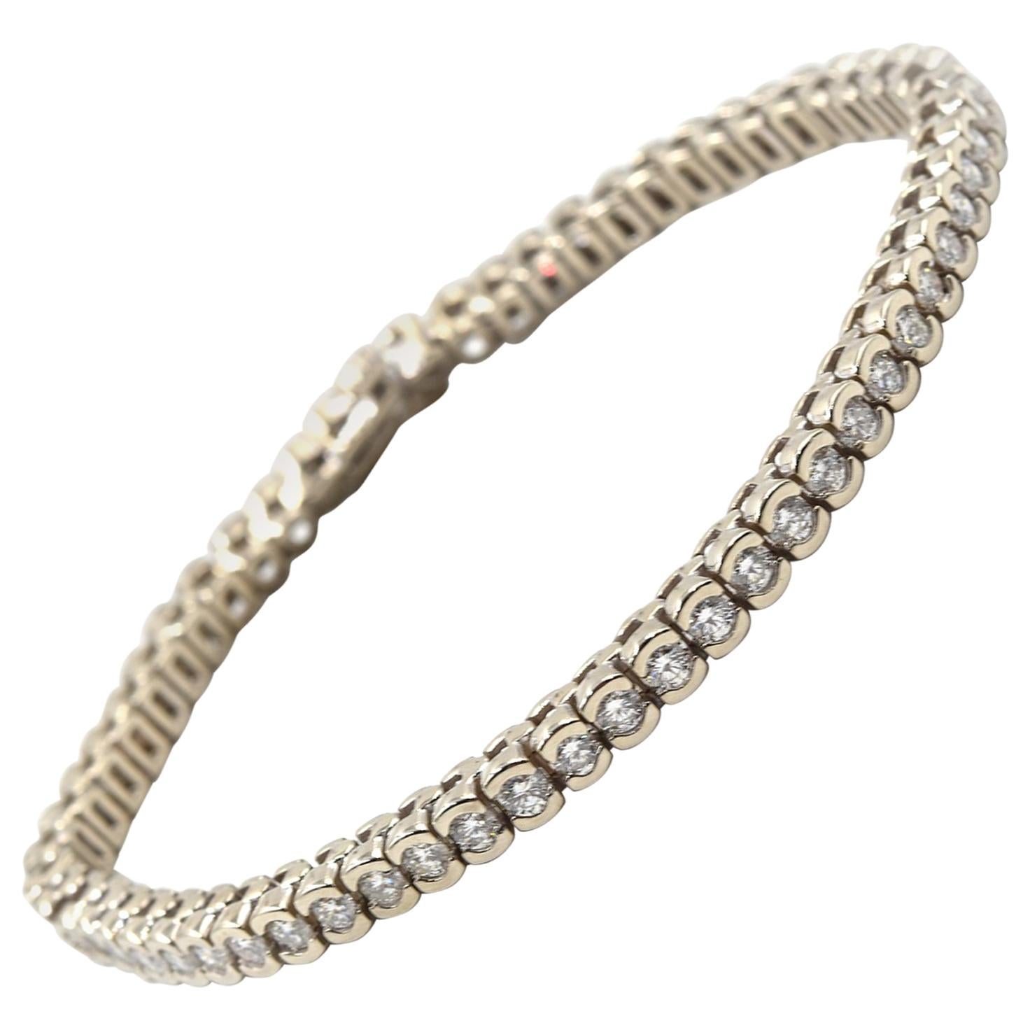 14 Karat White Gold Half Bezel Diamond Tennis Bracelet