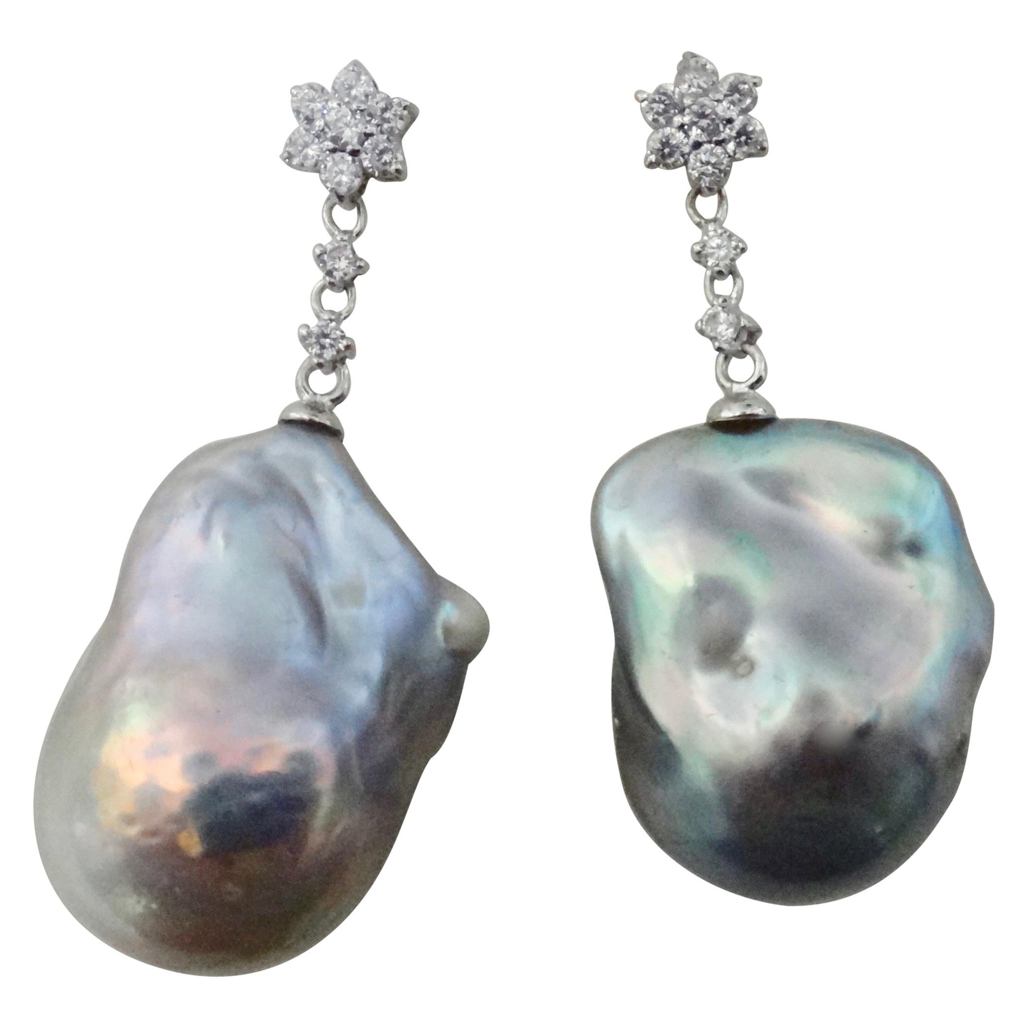 Michael Kneebone Baroque Rainbow Pearl Diamond Dangle Earrings