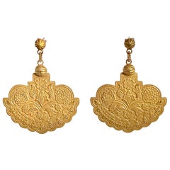 18 Karat Solid Yellow Gold Satin Finish Drop Earrings