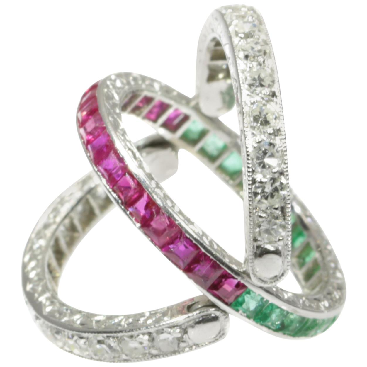 Magnificent Eternity Band with Rubies and Emeralds and Hinged Diamond Parts