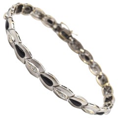 Vintage 18 Karat White Gold Diamond and Onyx Bracelet Vintage 18 Karat White Gold Diamond and Onyx Bracelet