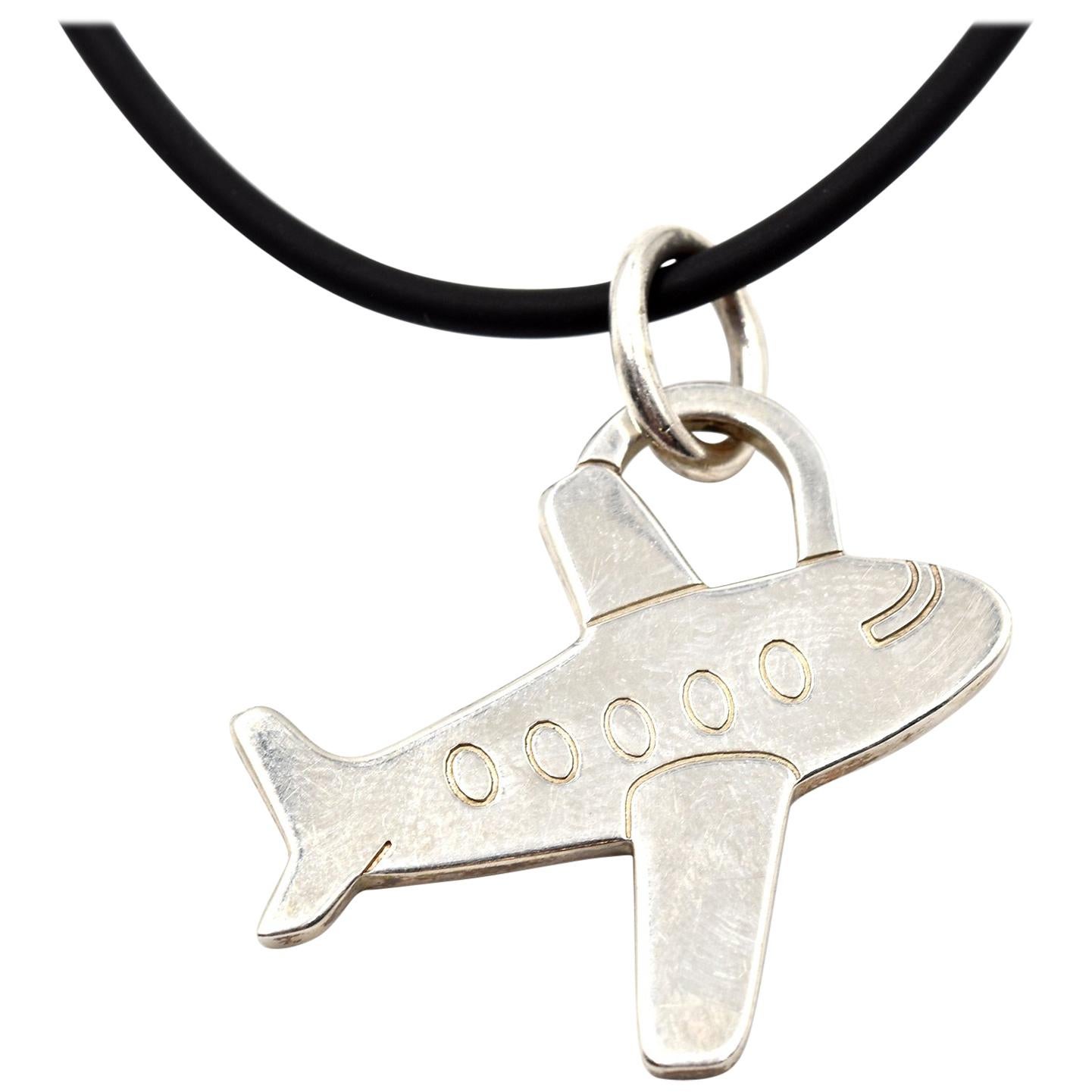 Tiffany & Co Sterling Silver Airplane on Silicone Cord