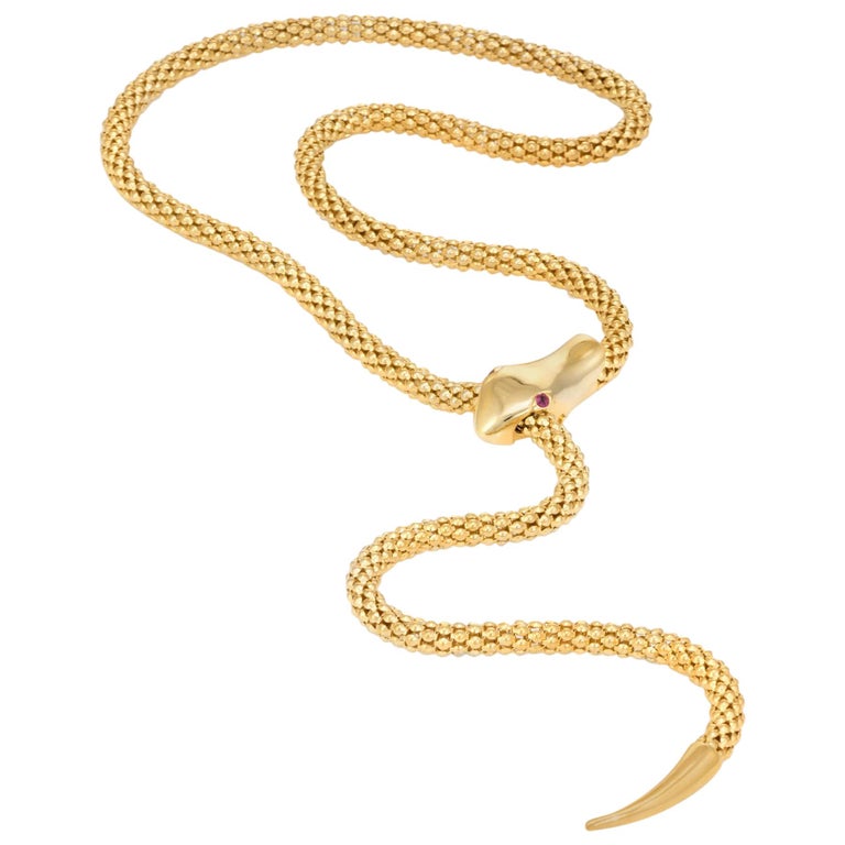 Vintage Snake Slide Necklace 14 Karat Gold Adjustable Estate Fine ...