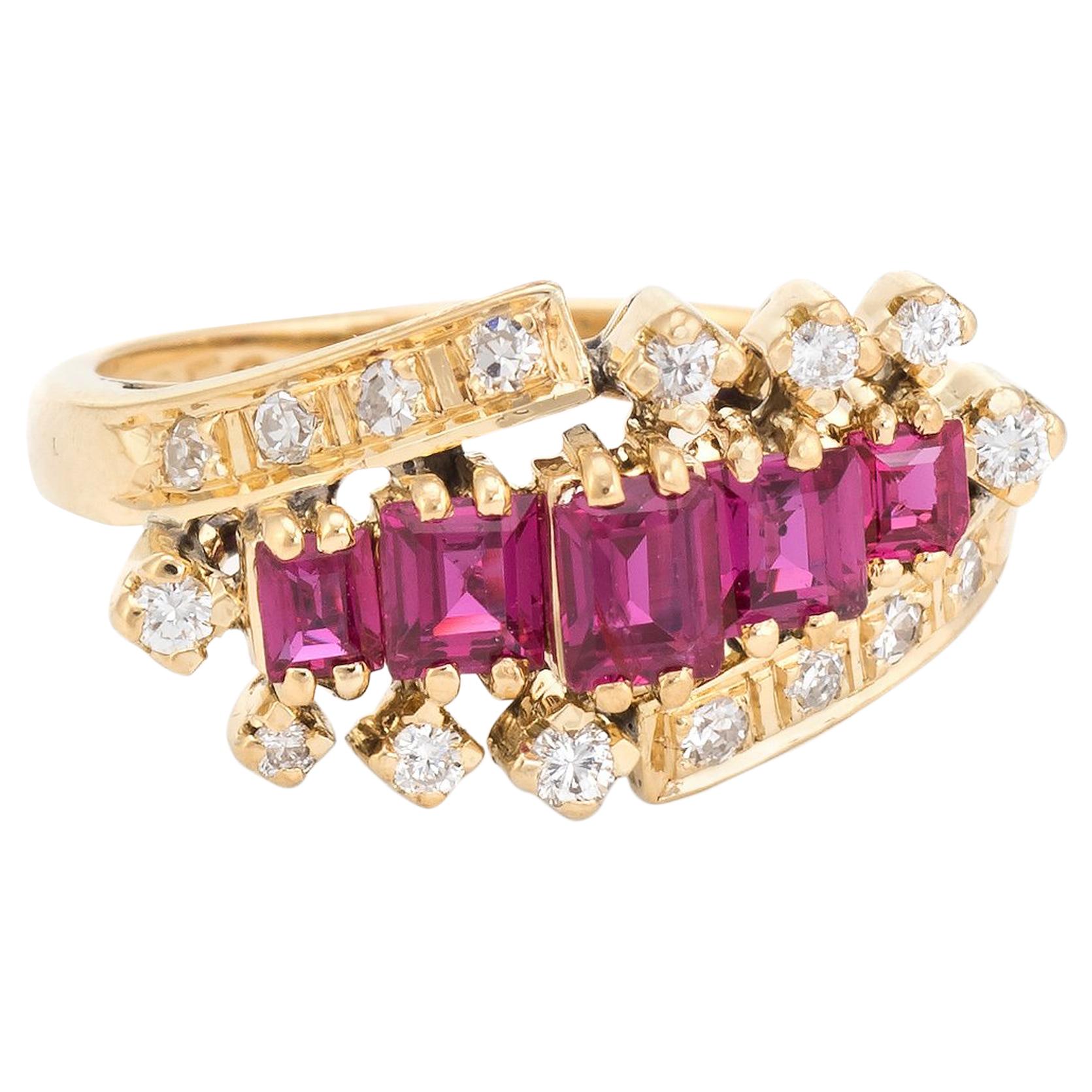 Vintage Ruby Diamond Band 18 Karat Gold Estate Fine Jewelry Anniversary Ring