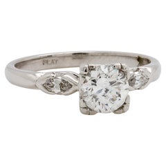 Vintage Platinum Engagement Ring 0.79 Carat Round Brilliant F-SI2, circa 1940s