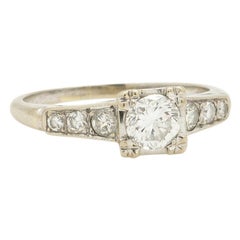 Vintage Diamond Engagement Ring 14 Karat White Gold 0.40 Carat, circa 1940s
