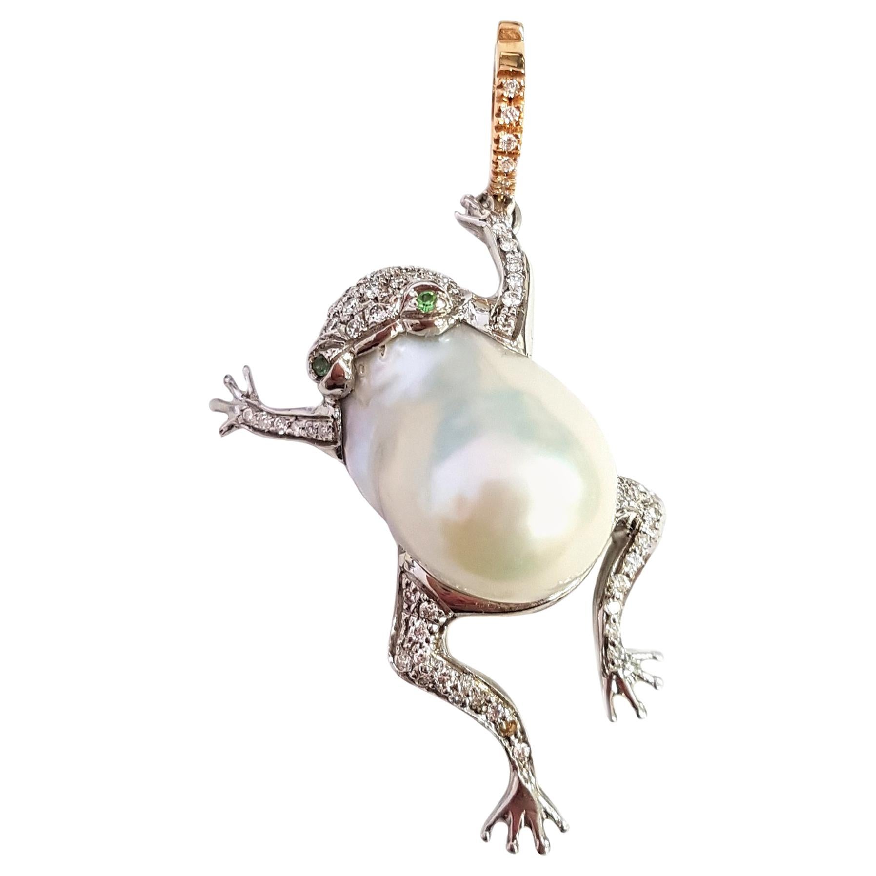 Leaping Frog Pendant in Australian Pearl, Diamond and 18-Karat White Gold 