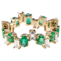 Nikos Koulis 18 Karat Yellow Gold Emerald White Diamond Band Ring