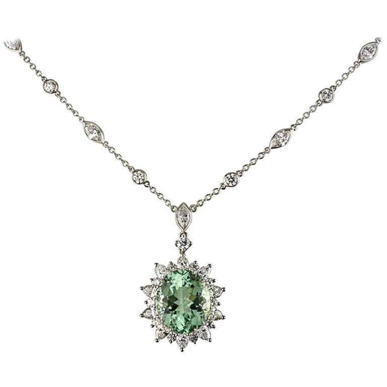 Tiffany & Co. Green Tourmaline Diamond Platinum Pendant