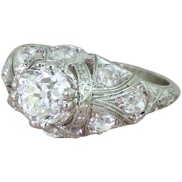Edwardian 2.51 Carat Old Cut Diamond Platinum Engagement Ring For Sale